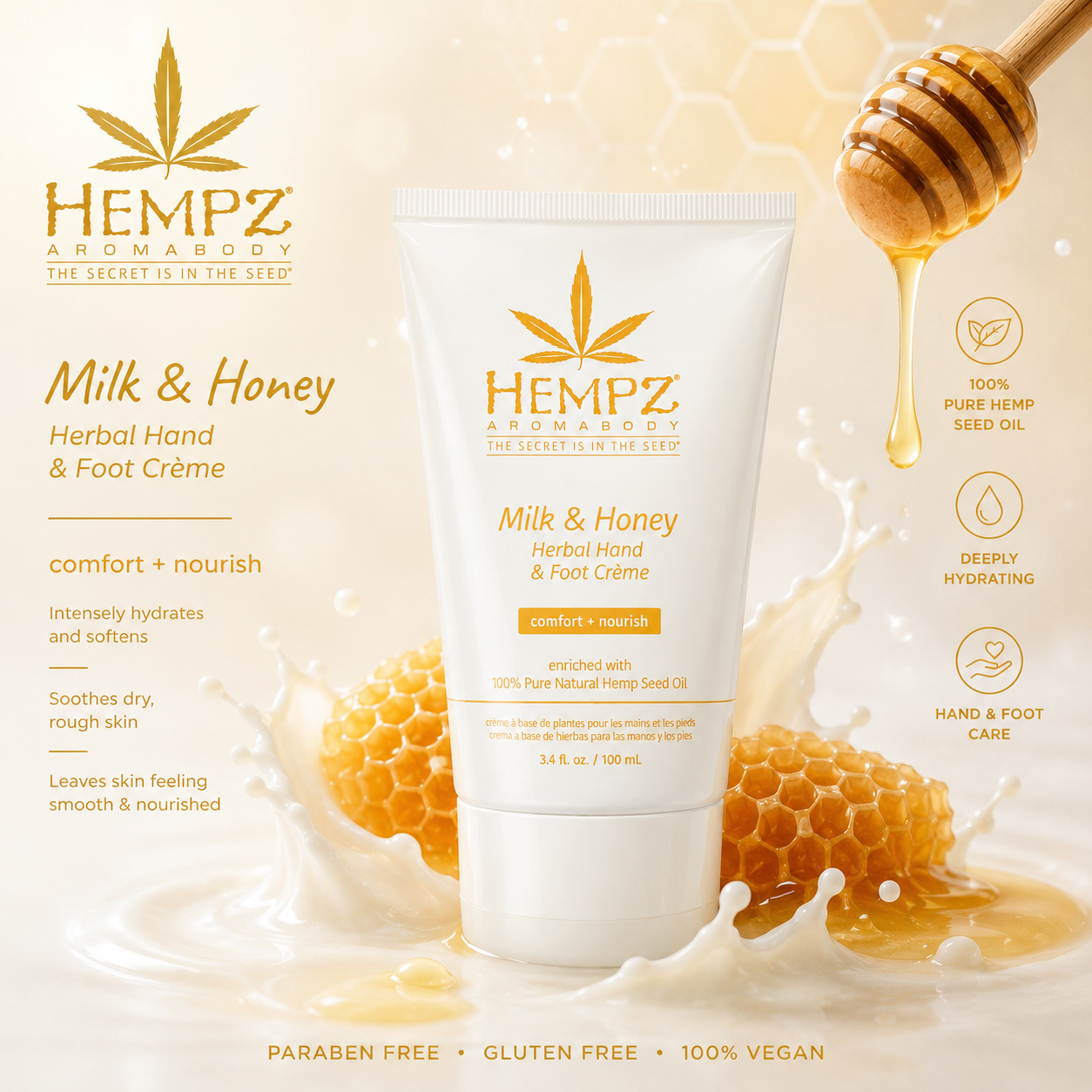 Hempz, Milk & Honey Herbal Hand & Foot Creme – 100ml
